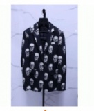 サンローラン メンズ テーラード ジャケット スーツ スカル柄 総柄 長袖 ビジネス 通勤 細身