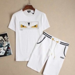 カジュアルな雰囲気が魅力 2015 FENDI フェンディ 半袖Tシャツ 上下セット 2色可選_通販