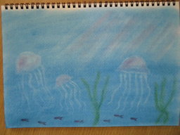 ゆるりと3色パステル画ワークショップ＆ミニ展示会 in ウェルカフェ（海のくらげか抽象画を描く）